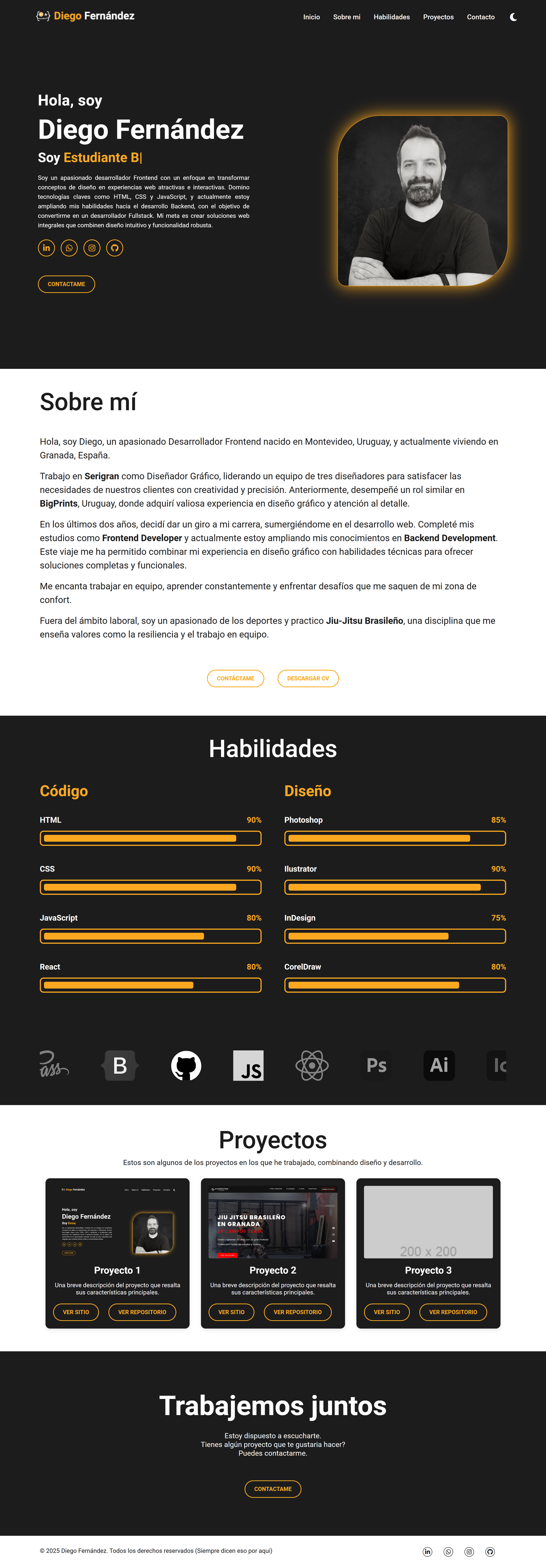 Vista previa del sitio web personal de Diego Fernández